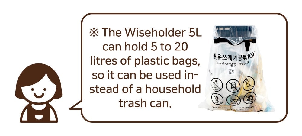 ※ The Wiseholder 5L can hold 5 to 20 litres of plastic bag, so it can be used in-stead of a household trash can.
